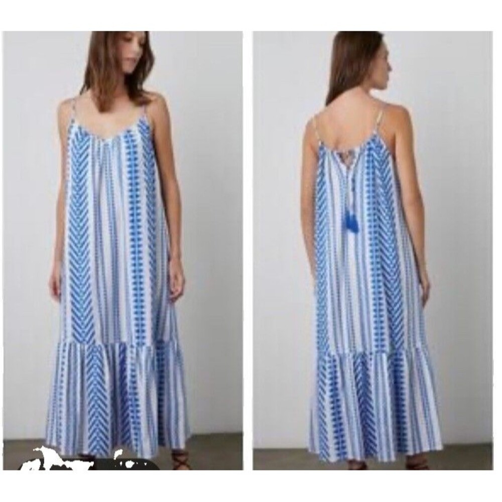 Velvet By Graham And Spencer Jacquard Dinae Maxi Dress Tiered Cobalt Size L